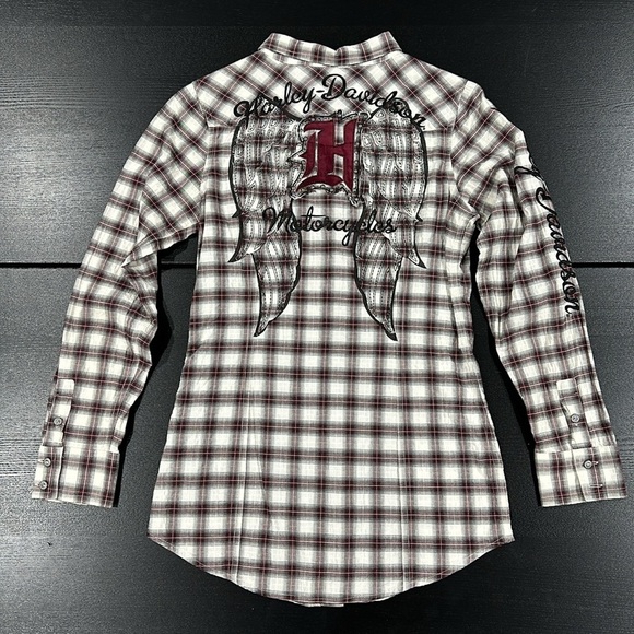 Harley-Davidson Embellished Wing with Raw Edge Applique Plaid Long Sleeve Shirt - Picture 12 of 12